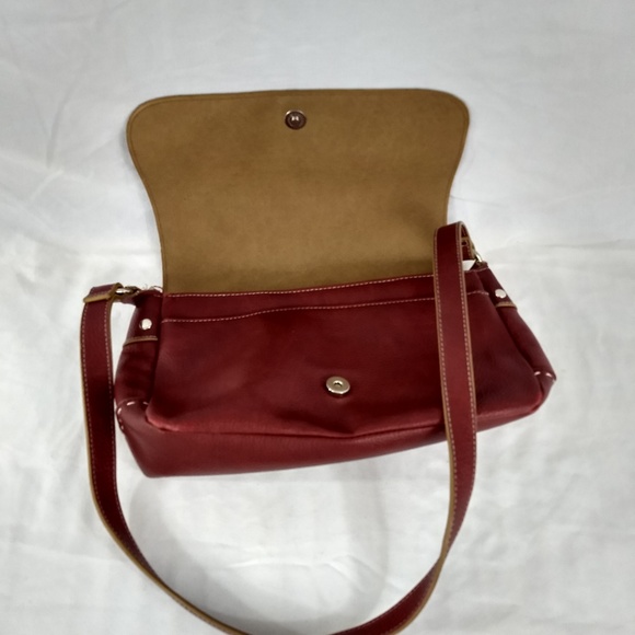 Red Pebbled Faux Leather Bag Heavy Stitch 13X8 - Picture 4 of 8